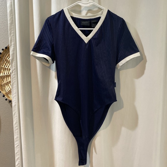 X Fenty PUMA BY RIHANNA V-Neck Jersey Bodysuit #13 Size M Bodysuit Navy Blue - Picture 1 of 7